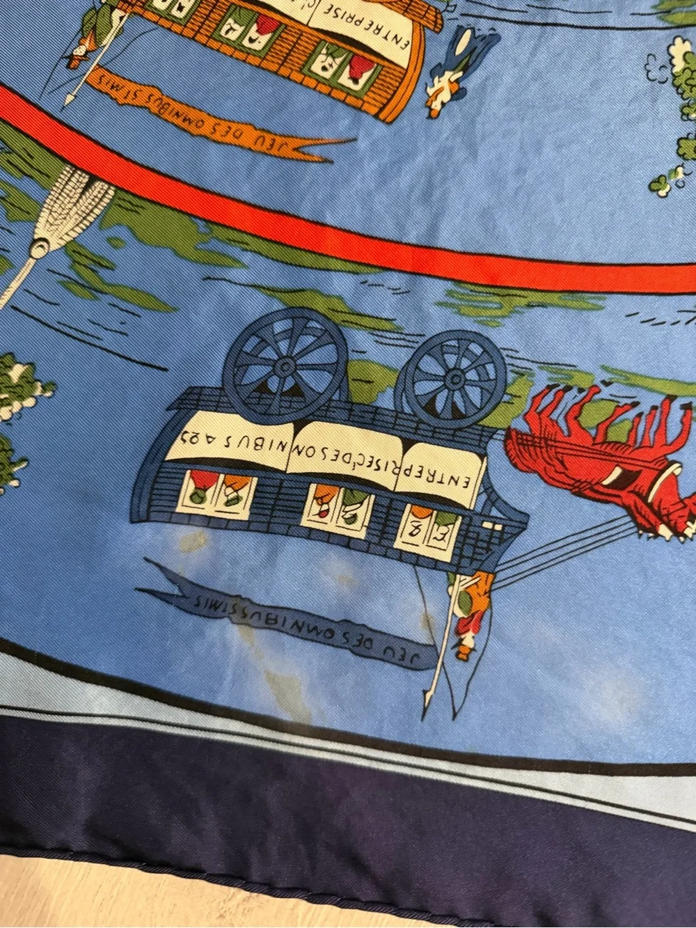Hermes Blue Red Multi-Color Scenic Carriage Silk Scarf